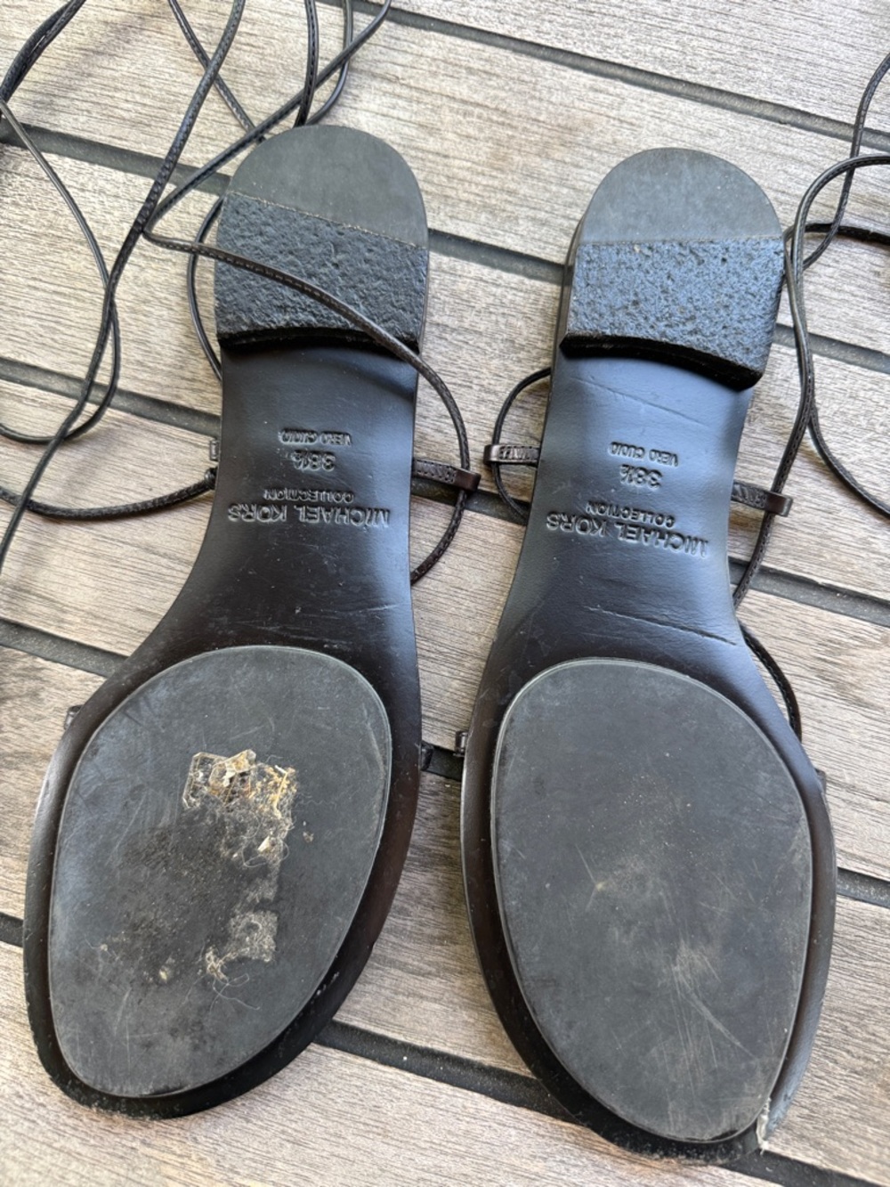 Michael Kors Collection Bradshaw Black Leather Wrap Sandals - Picture 3 of 7